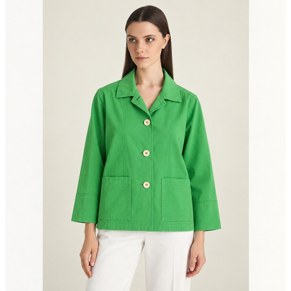 Rosso35 Stretch Cotton Shirt Jacket Green Button Patch Pocket Made in Italy 10